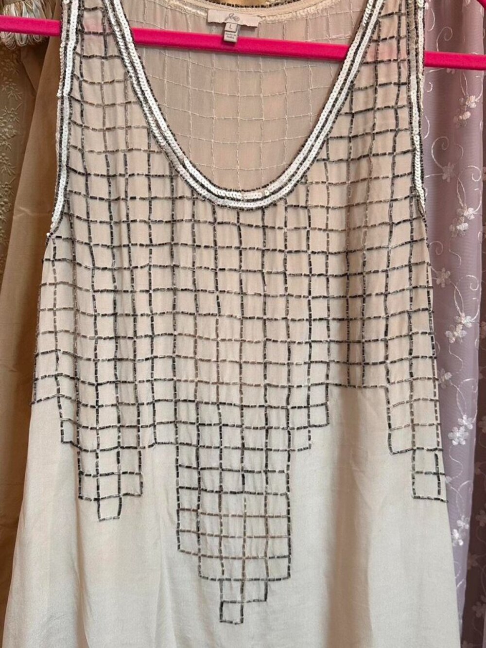 Joie silk cream and black bohemian beaded tank | Size large | lightly loved